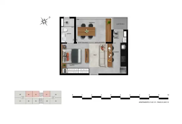 Apartamento 1 quarto 1 banheiro 102m²