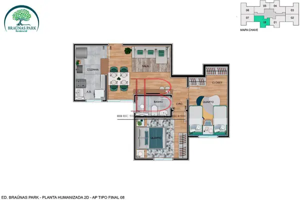 Apartamento 2 quartos 1 banheiro 
