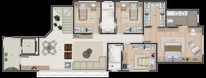 Apartamento 2 quartos 2 banheiros 93m²