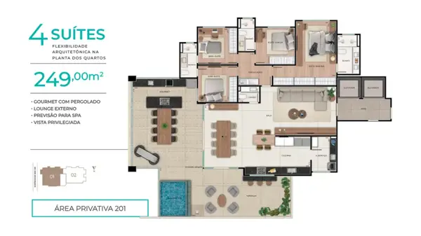 Apartamento 4 quartos 3 banheiros 302m²